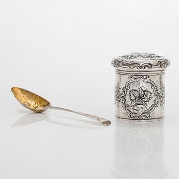Sterling silver jam spoon, London 1802, and box, Birmingham Sterling silver jam spoon, London 1802, and box, Birmingham