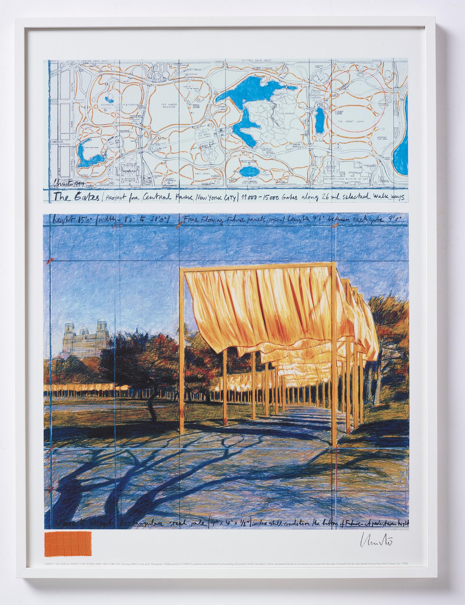 Christo & Jeanne-Claude, färgoffset med tygapplikation. Signerad.