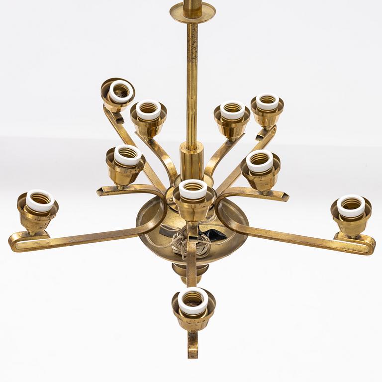 A ceiling brass lamp, ca 1930-/40's.