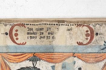 A nine-piece part folk art wall painting from Värmland, Sweden, late 18th century.