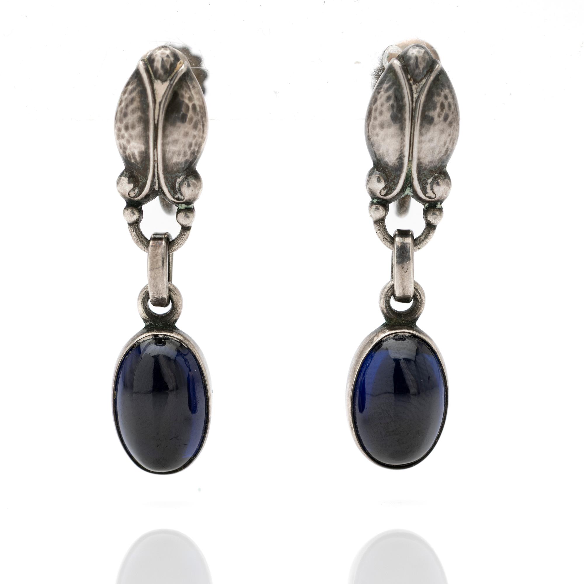 Georg Jensen, Earrings, a pair, sterling silver with blue stone.