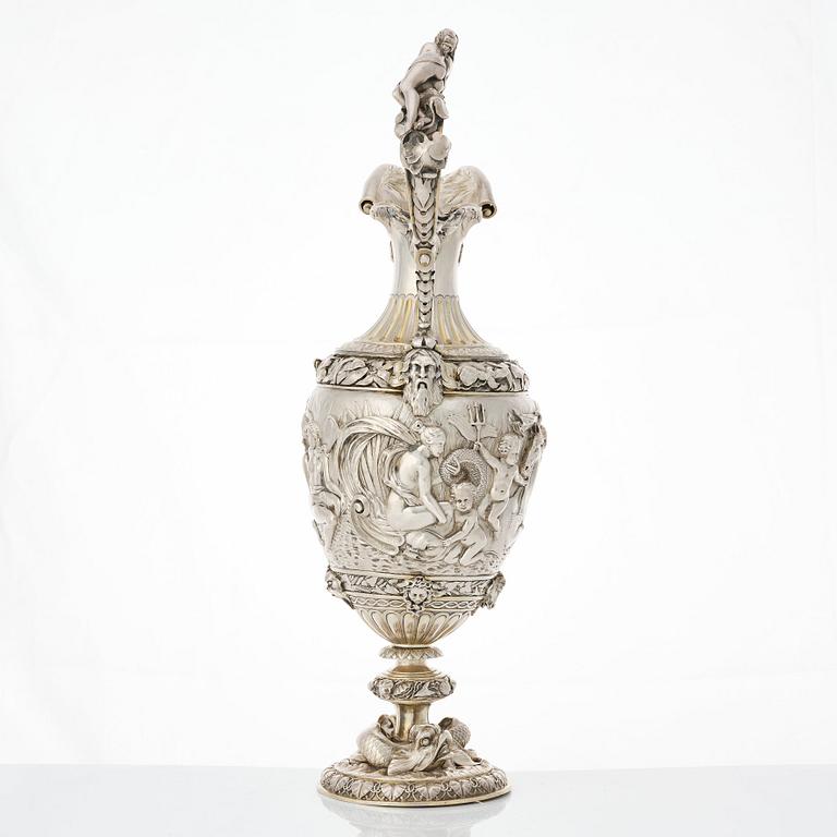 A French Renaissance-style parcel-gilt silver ewer and basin, mark of Frédéric Rudolphi (Paris 1842-1872).