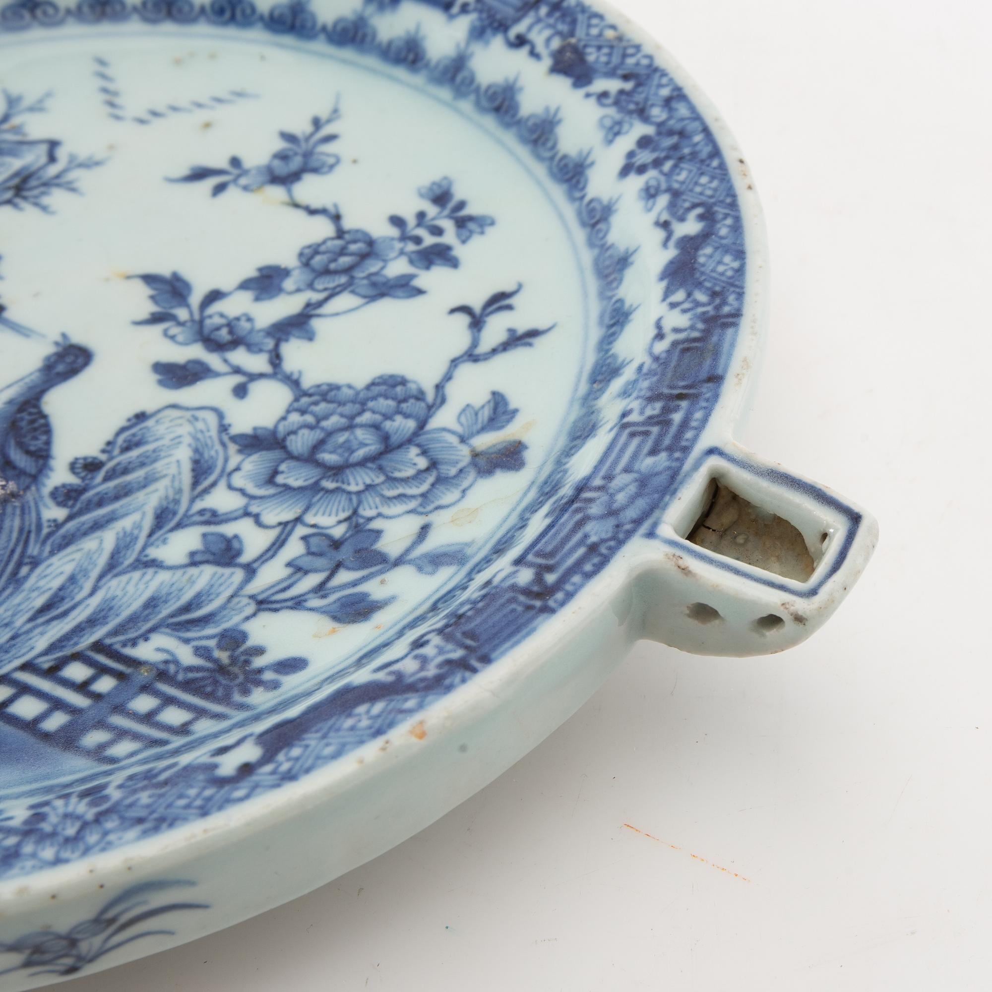 A Chinese blue and white hot water dish, Qing dynasty, Qianlong (1736-95).