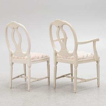 Dining table, 2 armchairs, 6 chairs, Gustavian style, "Old Sweden", Åmells furniture, late 20th century.