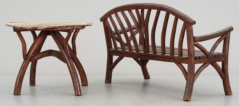 TRÄDGÅRDSMÖBLER, sk Grenmöbler, 7 delar, 1900-tal.