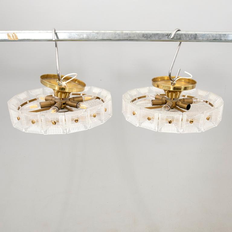 Carl Fagerlund, ceiling lamps, a pair, Orrefors, second half of the 20th century.