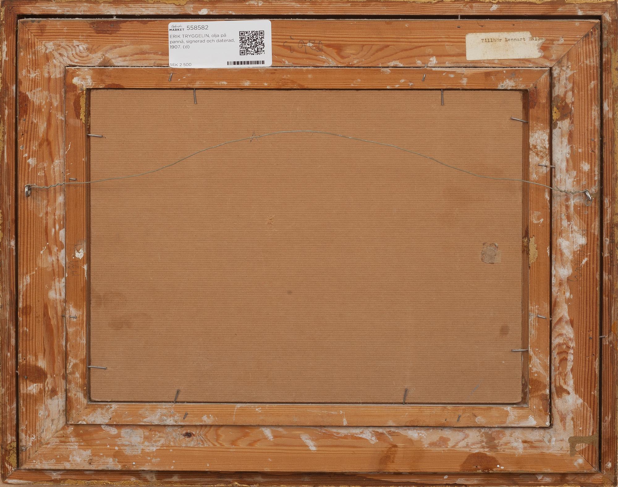 ERIK TRYGGELIN, olja på pannå, signerad och daterad, 1907.