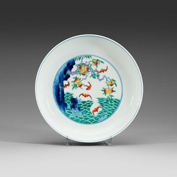 A doucai dish, Qing dynasty (1644-1912), with Yongzheng six character mark.