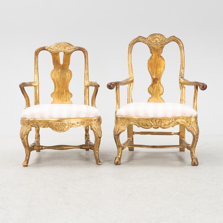 Two Rococo armchairs, 18th Century.