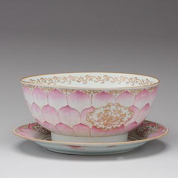 A massive famille rose 'Lotus' punch bowl with charger, Qingdynasty, Qianlong (1736-95).