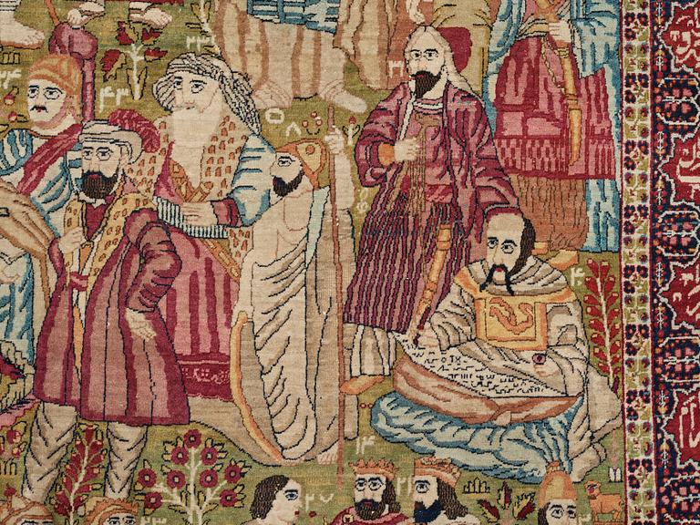 MATTO, an antique Kerman Laver figural, "the Rulers of the World", ca 236,5 x 140,5-143,5 cm.