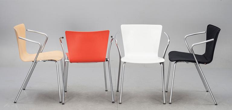 KARMSTOLAR, 4 st, "Vico Duo", Vico Magistretti för Fritz Hansen, 1997.