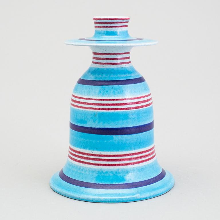 STIG LINDBERG, a lot of three vases and a candlestick, faience, Gustavsberg 1960s.