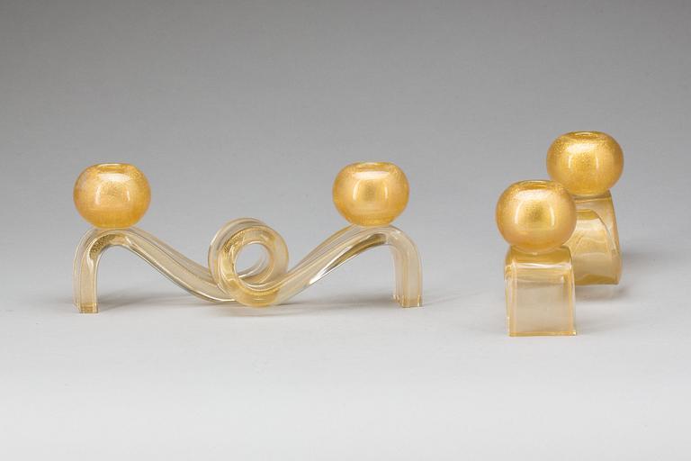 LJUSSTAKAR, ett par, glas, troligen Murano, 1900-talets mitt/andra hälft.