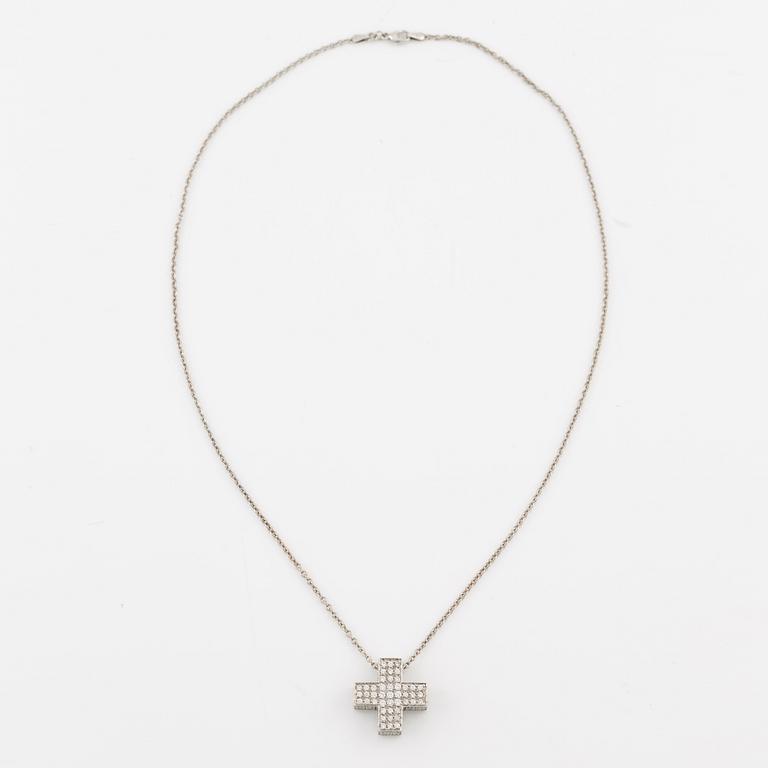 Pendant in the form of a cross with a chain 18K white gold set with round brilliant-cut diamonds.