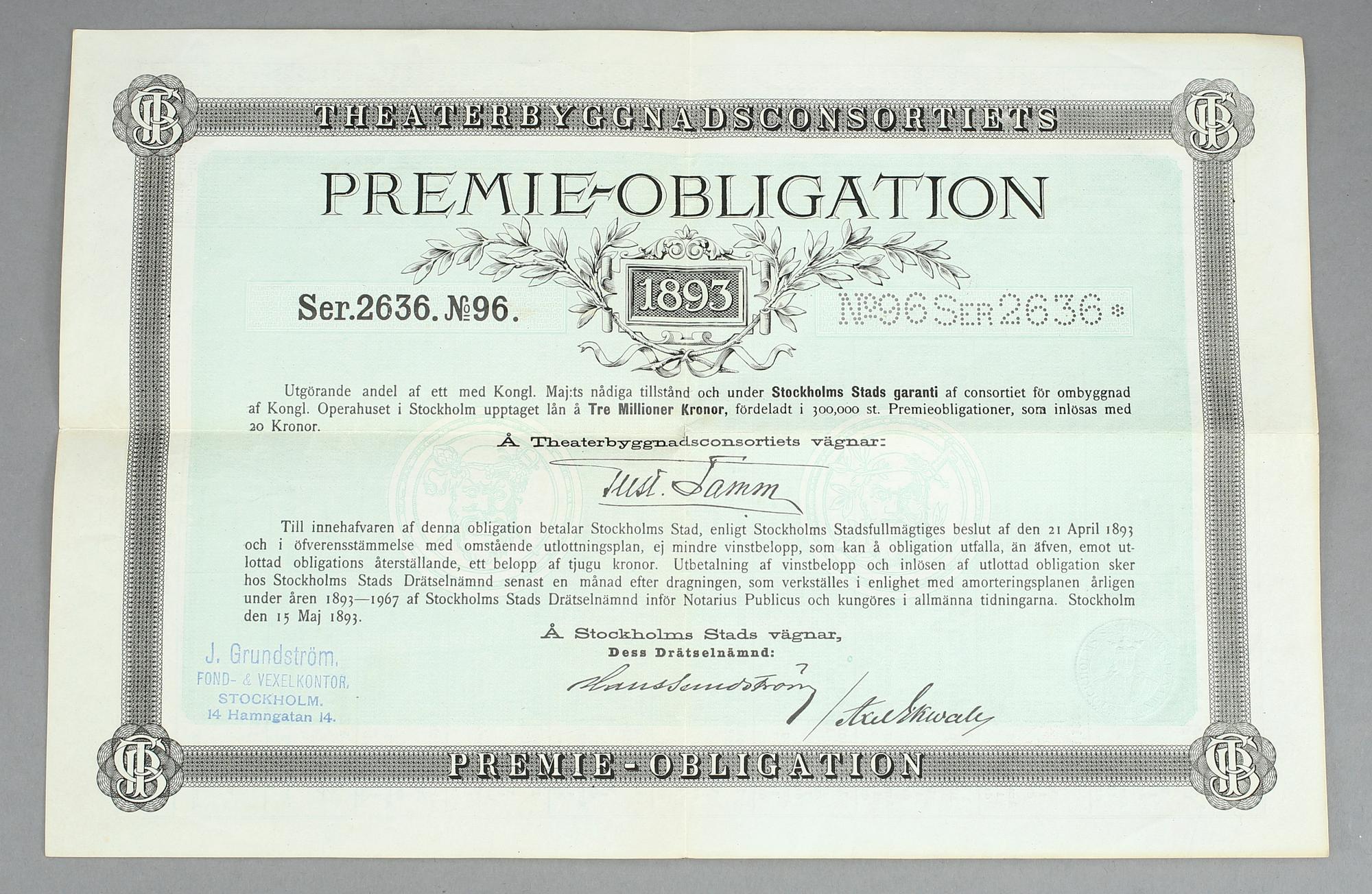 AKTIEBREV 4 st SAMT OBLIGATION, Ryssland och Sverige, 1893-1914.