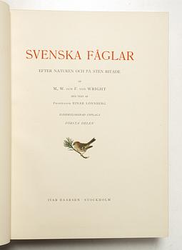 Bröderna von Wright, handkolorerade bibliofilupplagan av "Svenska fåglar", 3 band, Ivar Baarsen, Stockholm, 1925-29. Nummer 30/60.