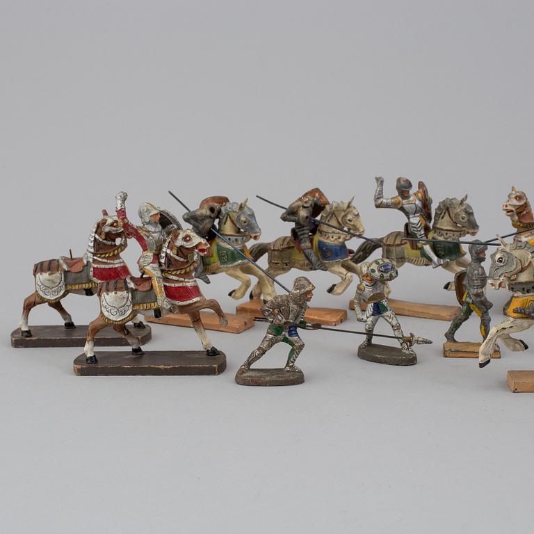 A 26 piece collection of toy knights and horses, mainly Lineol from Germany, mid 20th century.