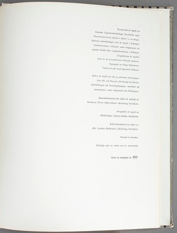 BOK, "Tekniker inom bildkonsten", Per Bjurström,  numrerad 150/200, 1956, 5 grafiska blad bla Olle Baertling.