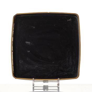 A Japanese lacquer tray and three Japanse wooden boxes.