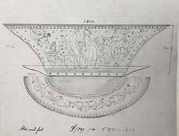 Simon Gate, an engraved glass bowl and stand, Orrefors, Sweden  1924, model 147.
