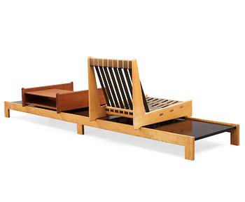 177. A Torsten Johansson bench with a chair and a table, A.J Iversen, Danmark 1953.