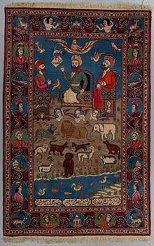 A rug, semi-antique Kashan, figural, ca 208 x 133 cm.