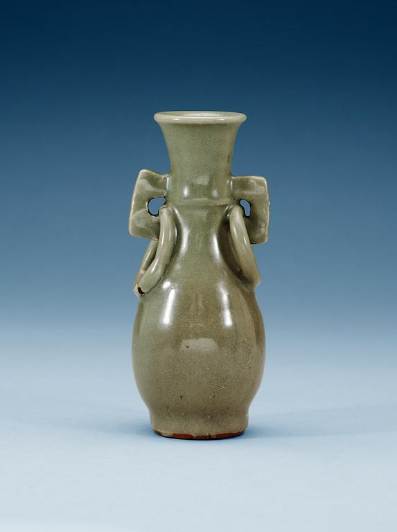 A pear shaped celdon glazed vase, Ming dynasty.