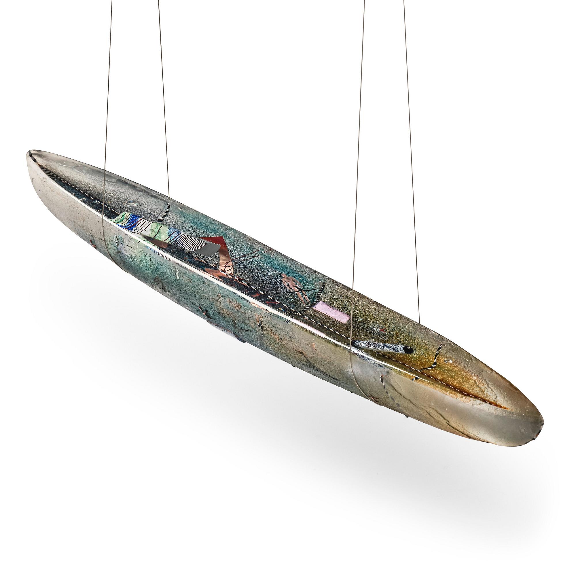 Bertil Vallien, a sand cast glass sculpture of a boat, Kosta Boda, Sweden 1991.