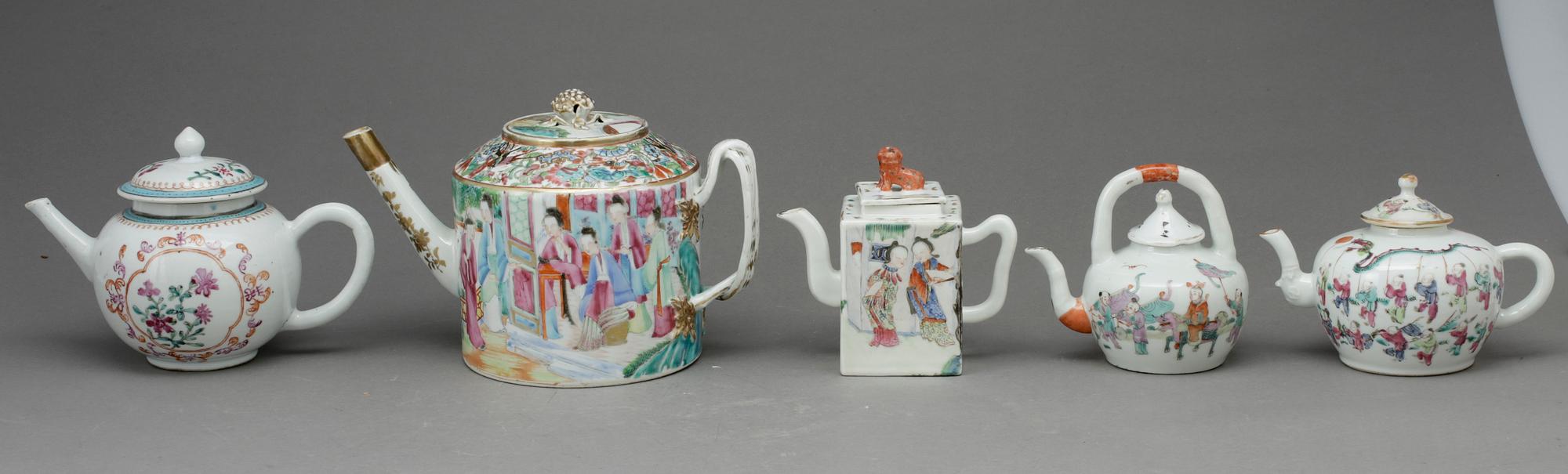 KANNOR, 5 st, porslin, Kina, 1800-tal.