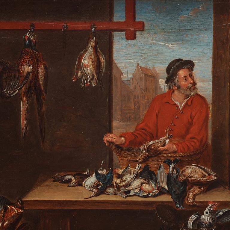 Pieter Angellis Attributed to, Market scenes after Frans Snyders; ”Der Obstmarkt”, ”Der Gemüsemarkt”, ”Der Wildbrethändler”, ”Der Fischmarkt”.