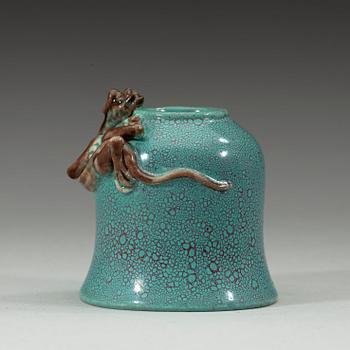 A robin's egg turquoise glazed brush washer, Qing dynasty, 19th century.