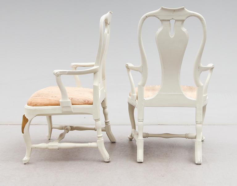 KARMSTOLAR,  2 st, rokoko, 1700-tal.