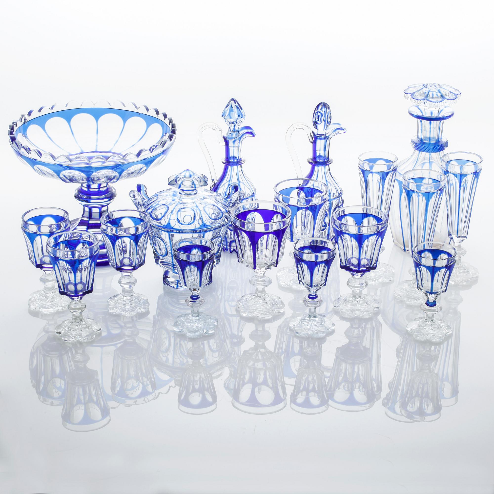 55 pieces of glass tableware, first half of the 20th century.