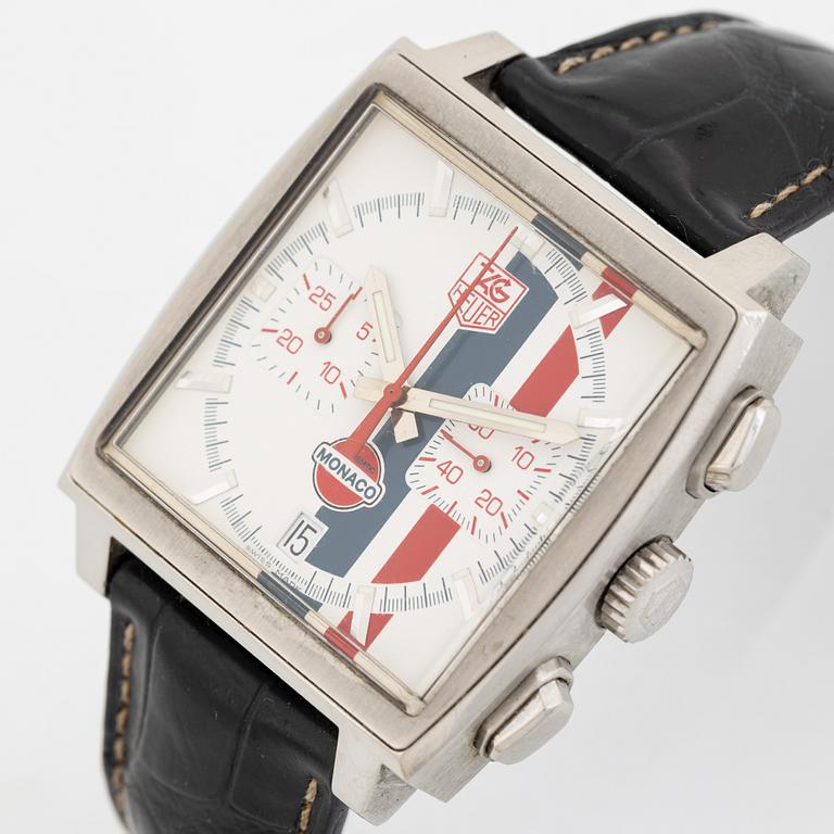 Tag Heuer, Monaco Vintage, "Gulf", chronograph, wristwatch,  38 x 38 (46,5) mm.