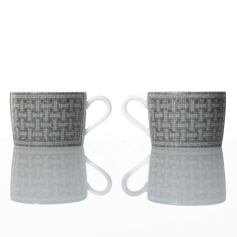 Hermès, cups with saucers, a pair, "Mosaique au 24".