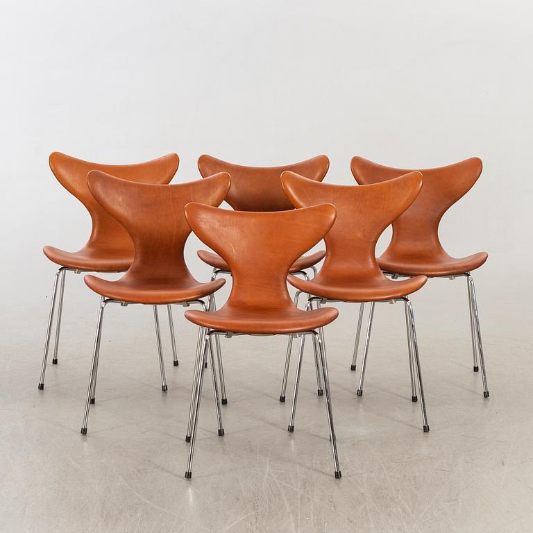 ARNE JACOBSEN, stolar, 6 st, Måsen / Liljan, Fritz Hansen.