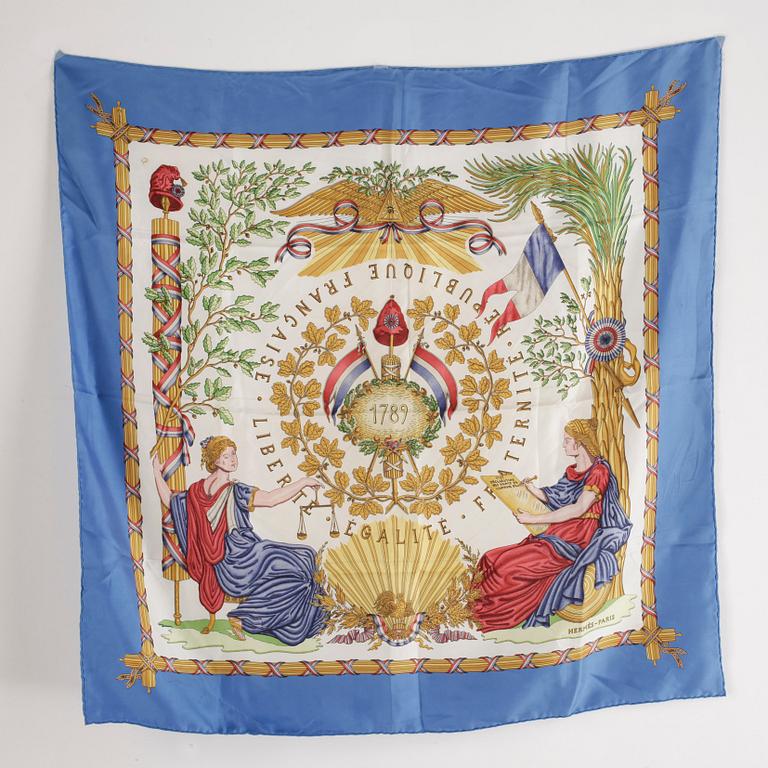 SCARF, siden, "1789 Liberte Egalite Fraternite", Joachim Metz, Hermès, Paris, komponerad 1989.
