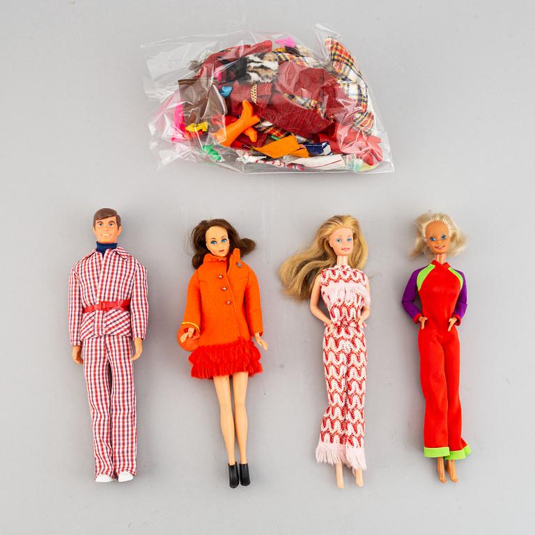 Four Barbiedolls with accessories, Mattel, 1960's-70's.