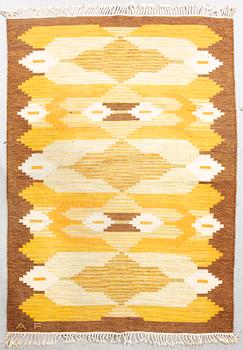 A Swedish signed flat weave carpet ca 225x165 cm.