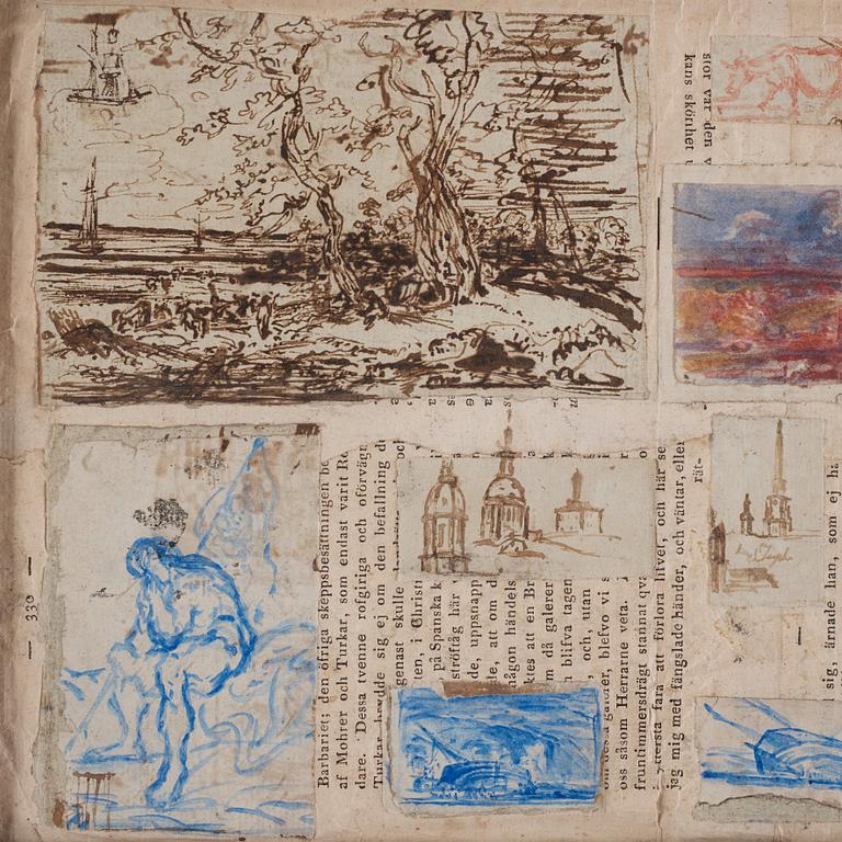 Carl Samuel Graffman, 11 drawings mounted on a printed sheet.