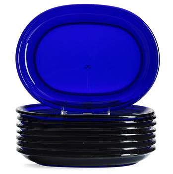 471. A set of eight Josef Frank blue glass plates, Svenskt Tenn.