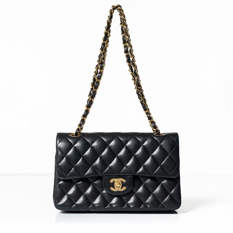 Chanel, A black leather 'Double Flap Bag Small'.