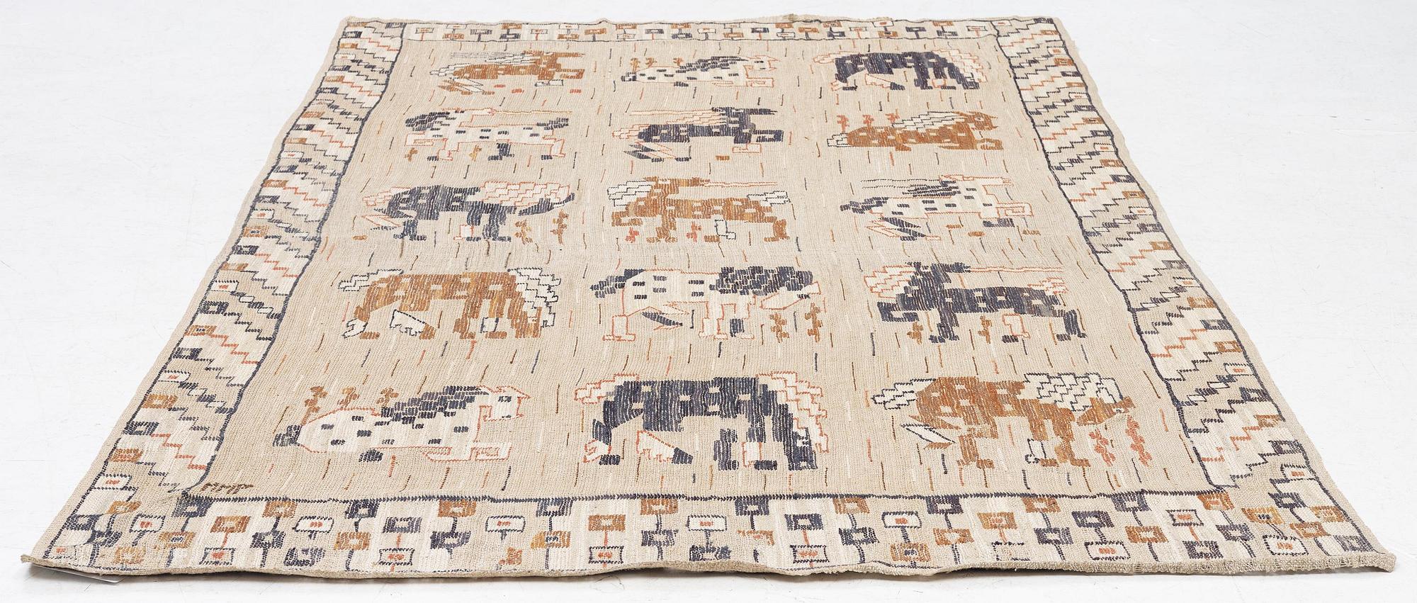 Märta Måås-Fjetterström, a drape "Vildhästen", flat weave, c 253 x 133 cm, signed MMF.