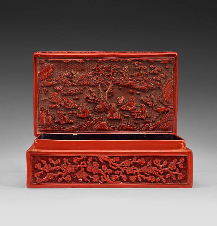 A red lacquer box with cover, Qing dynasty presumably 19th century.