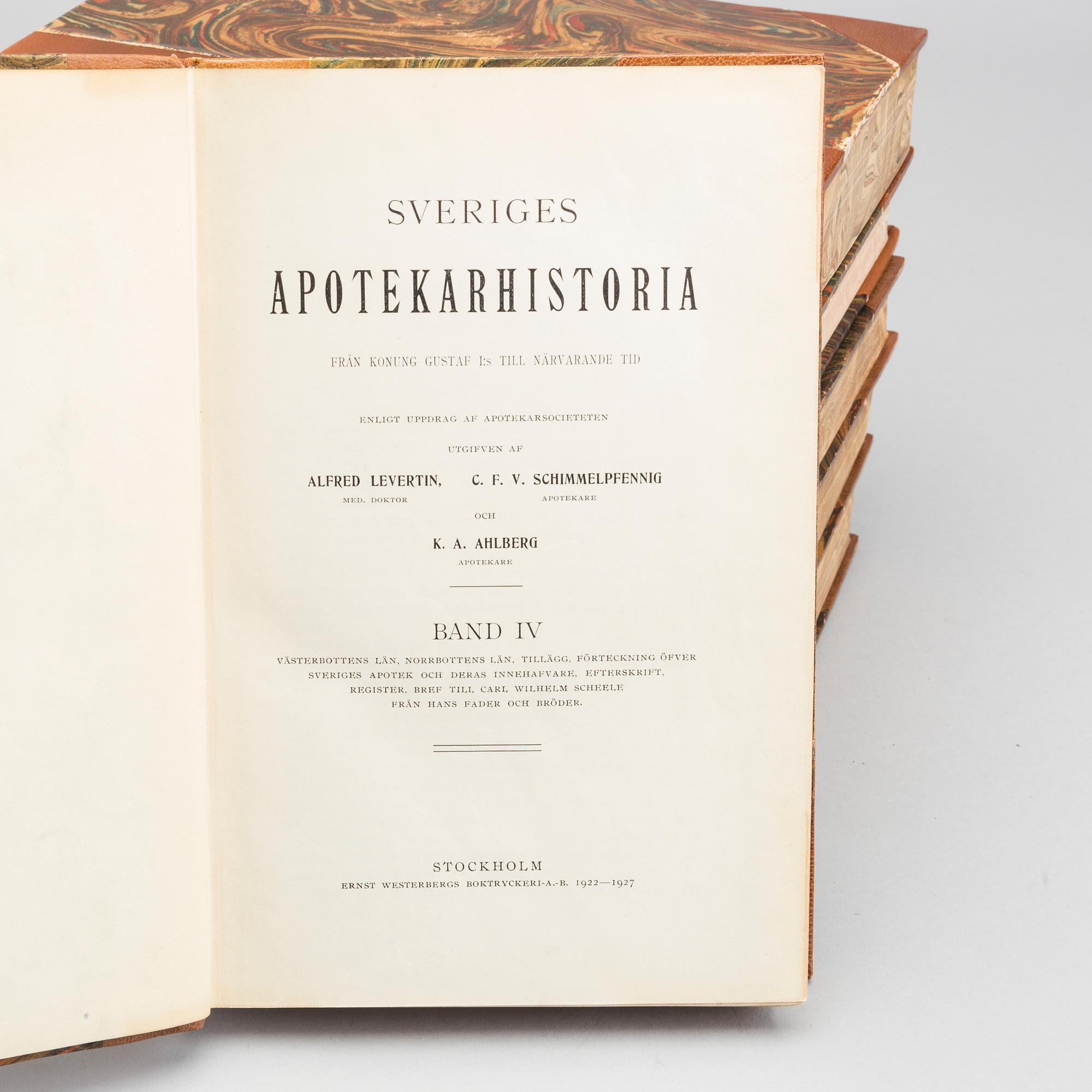 SVERIGES APOTEKSHISTORIA, 6 vol, 1910-1949.
