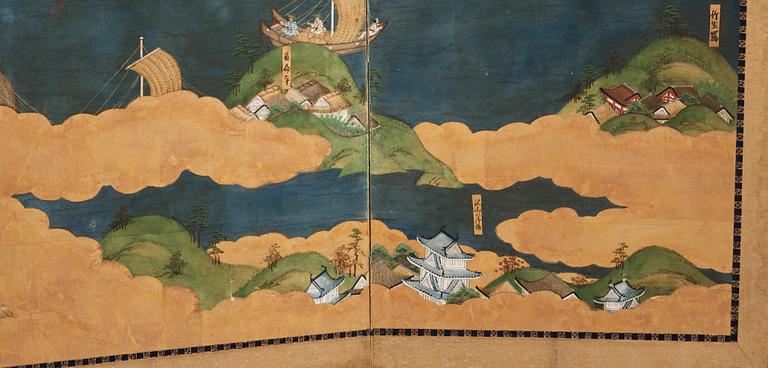 A Japanese six fold screen, Edo period (1603-1868).