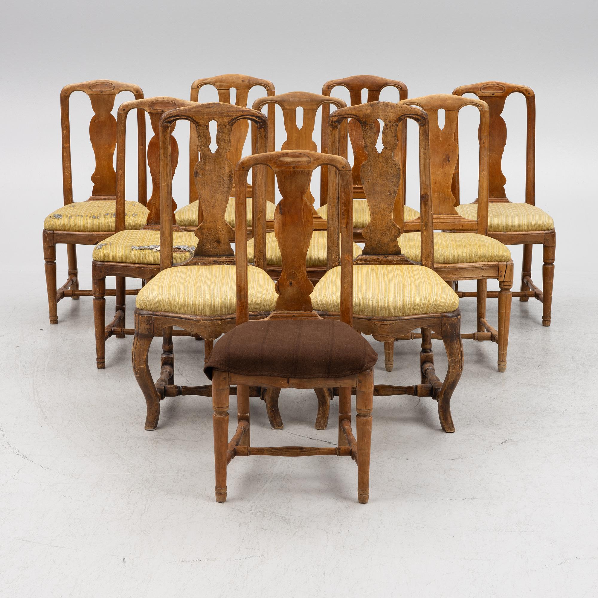 A matched set of eight chairs, 18th century.