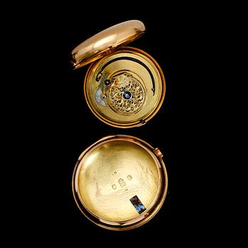 SPINDELUR, 18 k guld, London 1798, med yttre boett. Total vikt 146 gram.