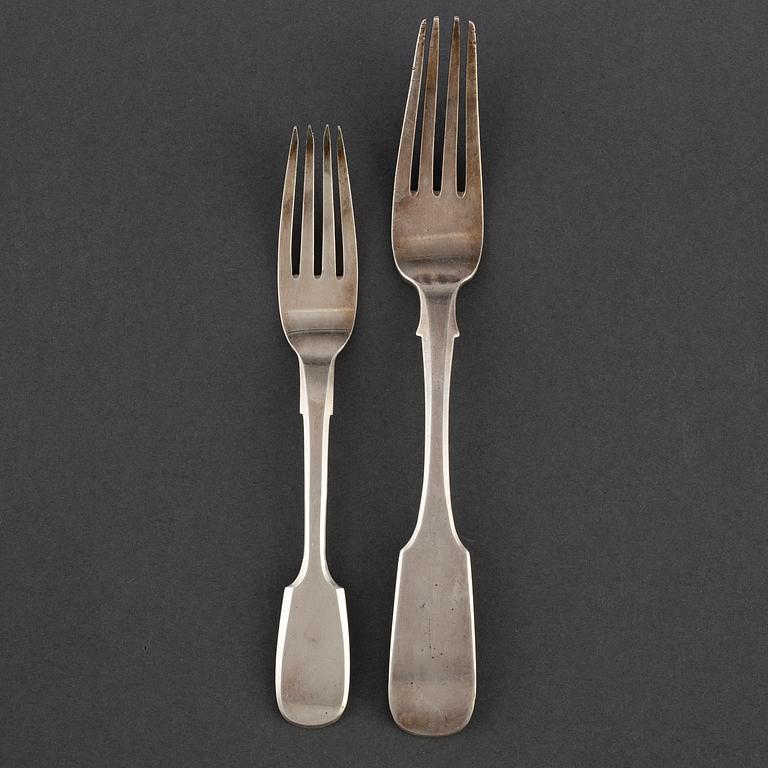 Eightteen Russian19th Century silver forks from various makers.